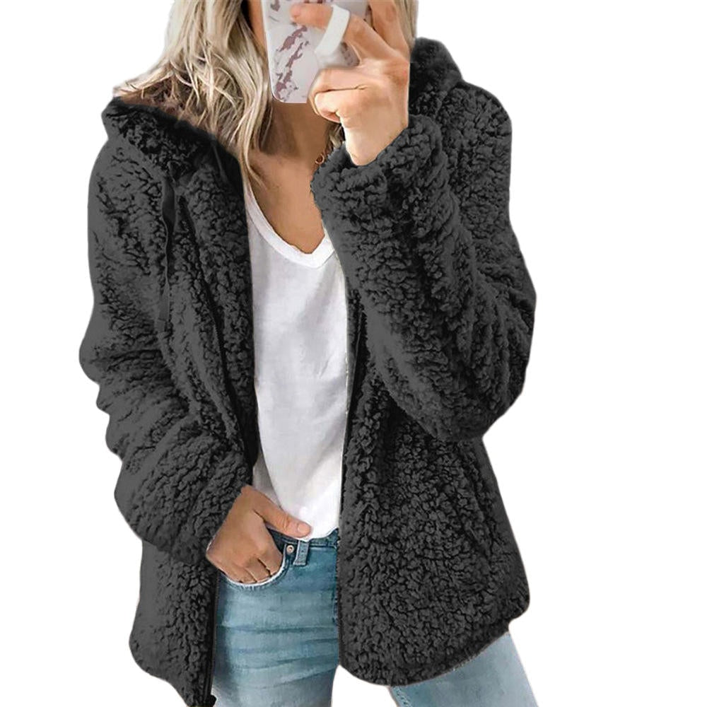 Women's Fluffy Teddy Fleece Jacket with Pockets and Zip