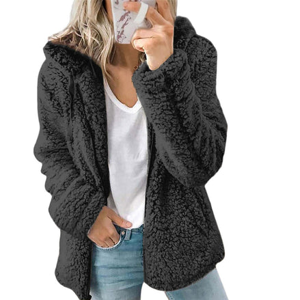 Women's Fluffy Teddy Fleece Jacket with Pockets and Zip
