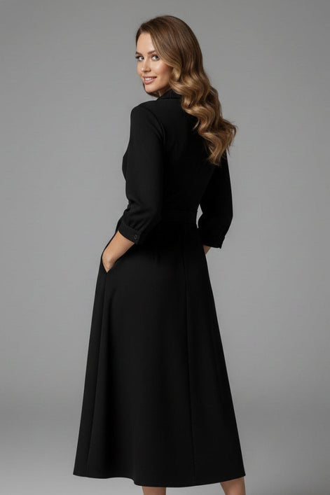 Long Sleeve Wrap Midi Dress in Polyester Blend for Christmas Party Occasions