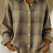 Ofelia Plaid Knitted Jumper Longline Button-Front Cardigan Sweater
