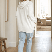 Women's Oversized Hooded Acrylic Knitted Jumper with Drawstring
