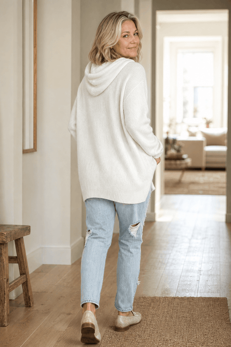 Women's Oversized Hooded Acrylic Knitted Jumper with Drawstring