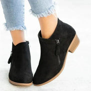 Synthetic Suede Ankle Winter Boots with Side Zip and Block Heel