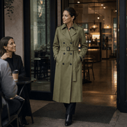 Mayfield Double-Breasted Long Belted Trench Coat with Tie Waist for Women