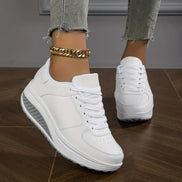 Women's Colorblock Faux Leather Cushioned Sneakers with Lace-Up Platform Sole