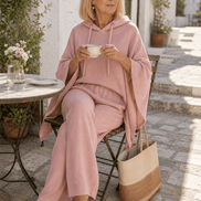Women's Hooded Cape Top and Wide-Leg Trouser Two Piece Co-Ord Set