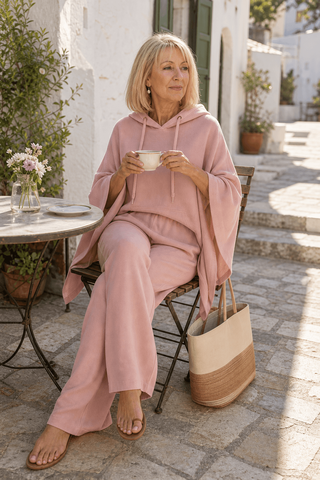 Women's Hooded Cape Top and Wide-Leg Trouser Two Piece Co-Ord Set
