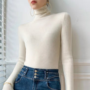 Ribbed Turtleneck Knitted Jumper for Ladies