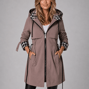 Hooded Longline Waterproof Jacket with Adjustable Drawstring Waist