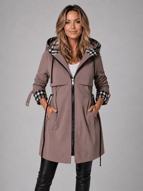 Hooded Longline Waterproof Jacket with Adjustable Drawstring Waist