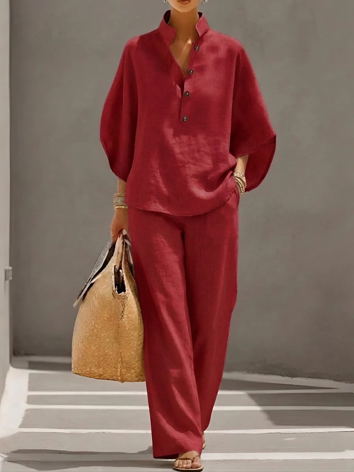 Women's Collared Wide-Leg Trouser Two-Piece Co-ord Set