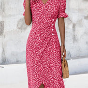 Floral Wrap Midi Dress in Polyester for Autumn and Christmas Parties