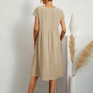 Casual Cotton Midi Shift Christmas Party Dress with Pockets for Autumn Wear