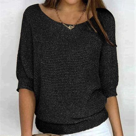 Jade Women's Batwing Sleeve Knitted Jumper with Crew Neck