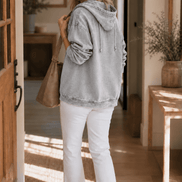 Women's Washed Oversized Zip-Up Hoodie with Lined Hood