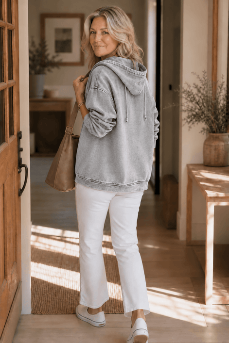 Women's Washed Oversized Zip-Up Hoodie with Lined Hood