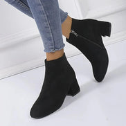 Women's Suede Block Heel Ankle Boots with Side Zip Fastening
