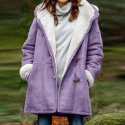 Women's Shearling-Look Hooded Toggle Winter Coat with Fleece Lining
