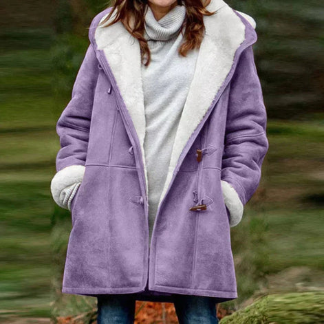 Women's Shearling-Look Hooded Toggle Winter Coat with Fleece Lining