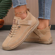 Women's Leather Comfort Shoes with Lace-Up Side Zip Closure