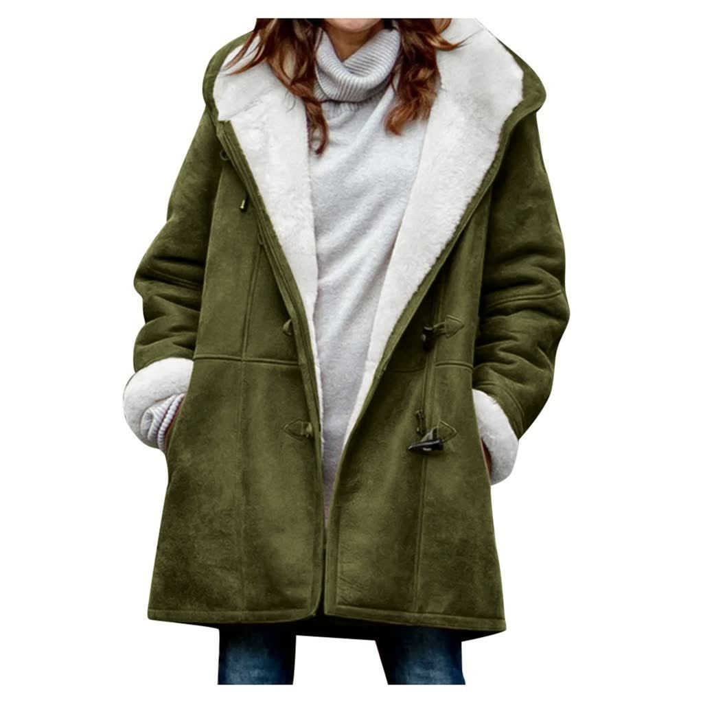 Women's Faux Shearling Hooded Toggle Winter Duffle Coat with Insulated Lining