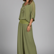 Natalie Chiffon Wide-Leg Women's Two-Piece Co-Ord Set with Draped Top