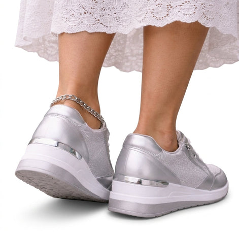 Women's Platform Lace-Up Cushioned Sneakers with Side Zip
