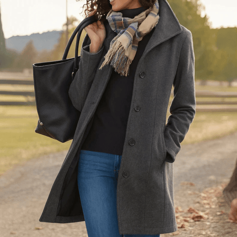 Helga Women's Classic Button-Front Wool-Blend Winter Coat