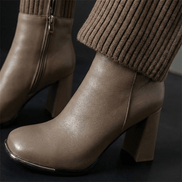 Women's Stretch Knit Block Heel Boots with Side Zip and Faux Leather Trim