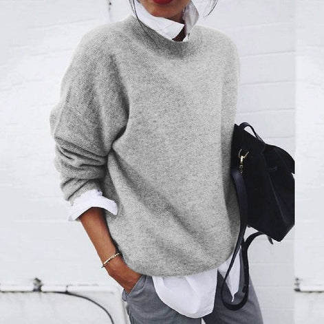 Poppy Crew Neck Knitted Relaxed Fit Sweater in Solid Khaki