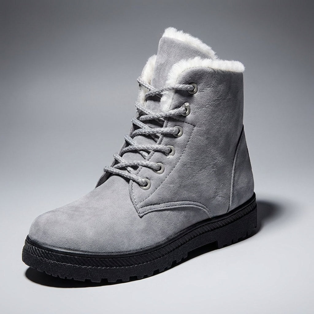 Women's Fur-Lined Suede Lace-Up Boots with Chunky Sole