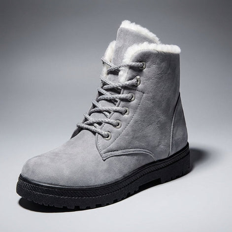 Women's Fur-Lined Suede Lace-Up Boots with Chunky Sole