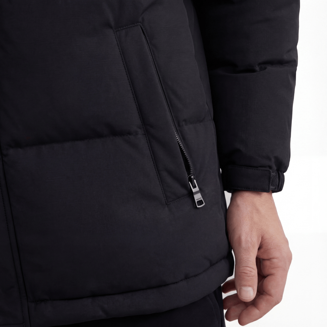 Polyester Hooded Puffer Jacket with Adjustable Hood for Men