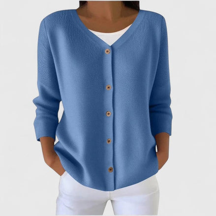 Button-Front V-Neck Knitted Cardigan for Women with Long Sleeves