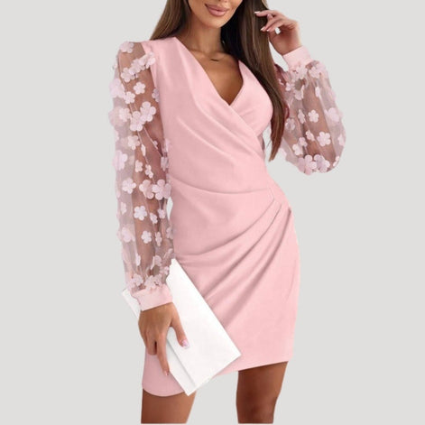 Mesh Sleeve Bodycon Solid Christmas Party Autumn Dresses