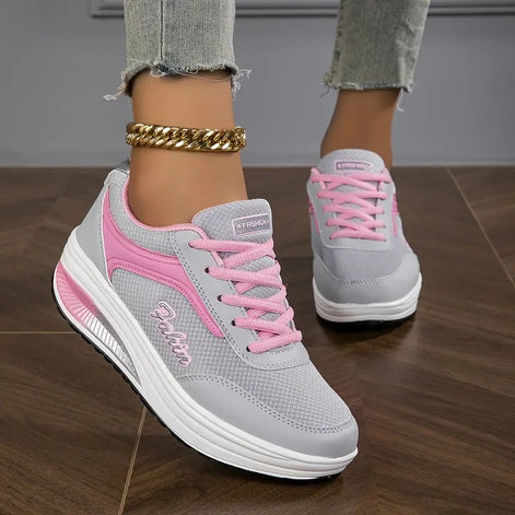 Women's Colorblock Faux Leather Cushioned Sneakers with Lace-Up Platform Sole