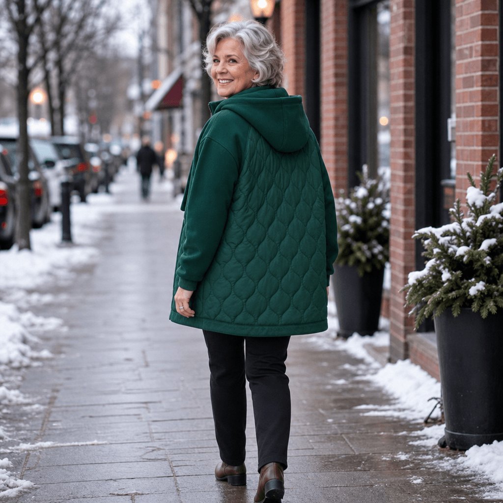 Women's Hooded Quilted Puffer Jacket with Spliced Panels