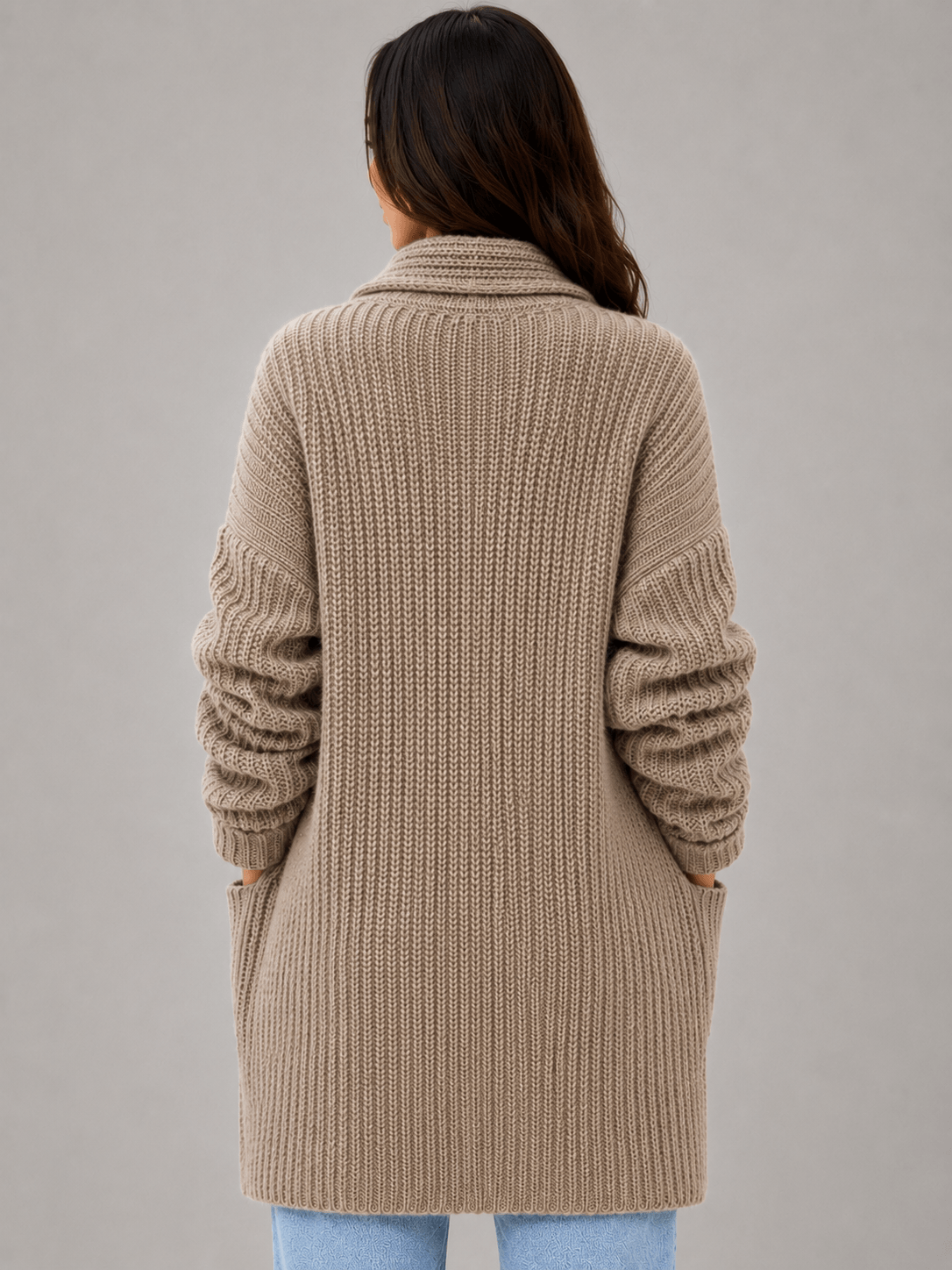 Women's Open-Front Knitted Longline Cardigan with Pockets