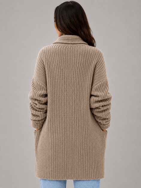 Women's Open-Front Knitted Longline Cardigan with Pockets