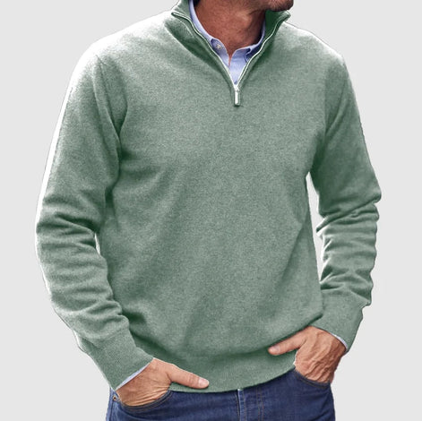Men's Quarter-Zip Knitted Jumper with Layering Collar