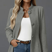 Women's Woven Button-Down A-Line Coat with Stand Collar