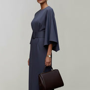 Belted Satin Midi Dress with Draped Skirt for Christmas Parties