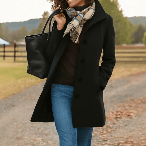 Helga Women's Classic Button-Front Wool-Blend Winter Coat
