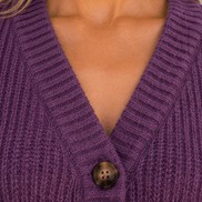 Women's Chunky Ribbed Knitted Cardigan with V-Neck and Button Front