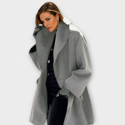 Women's Oversized Wide-Collar Wool-Blend Winter Coat with Knee-Grazing Length