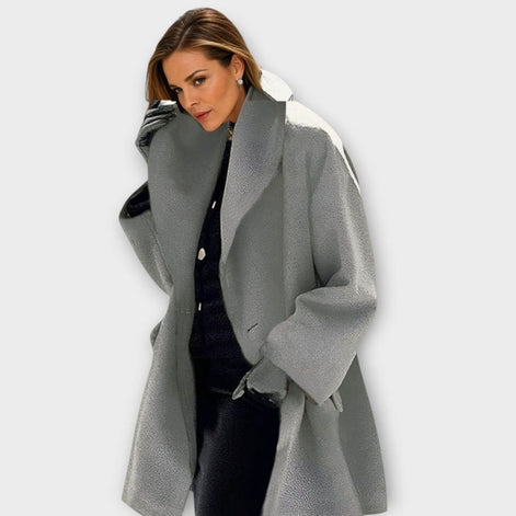 Women's Oversized Wide-Collar Wool-Blend Winter Coat with Knee-Grazing Length