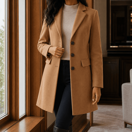 Simone Women's Tailored Wool-Blend Winter Coat with Notched Lapel