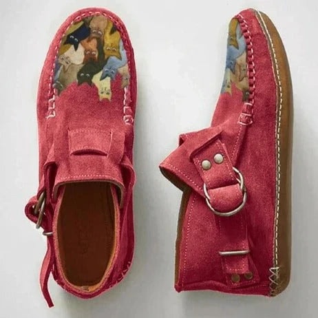 Women's Shearling-Lined Suede Winter Ankle Boots with Buckle Strap