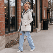 Women's Quilted Hooded Puffer Jacket with Zip Pockets and Insulated Lining
