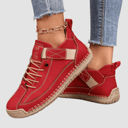 Women's Leather Comfort Shoes with Lace-Up Side Zip Closure